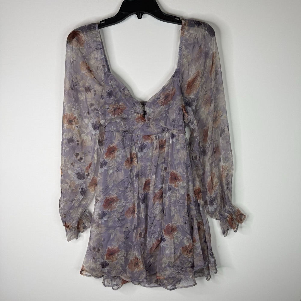 Allison And Kelly Lavender Floral Top Mini Dress Sheer Large NWT